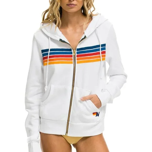 Aviator Nation White Hoodie with Blue and Orange Stripes - Picture 1 of 10